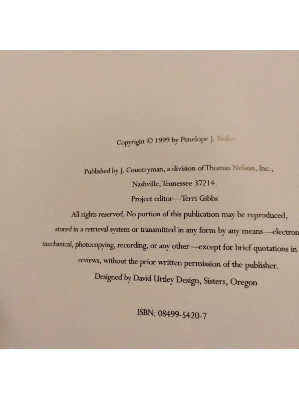 Penelope J Stokes reflective book